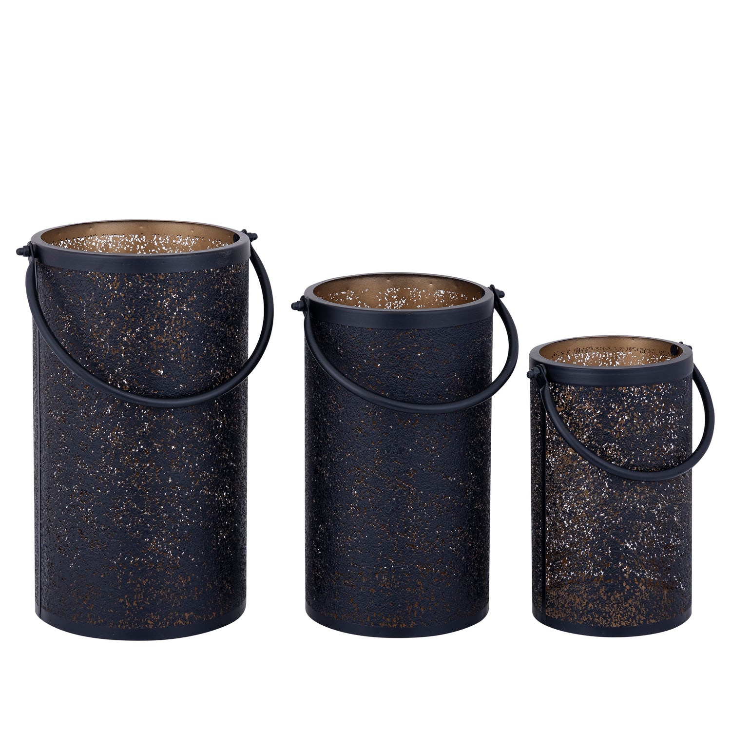 Kross Zwarte Ijzeren Lantaarn Met Patroon Set Van 2 Goud Rond 36x20x20 cm