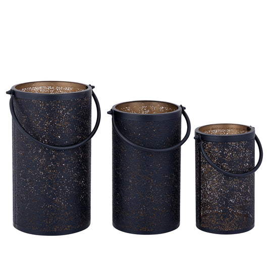 Kross Zwarte Ijzeren Lantaarn Met Patroon Set Van 2 Goud Rond 36x20x20 cm