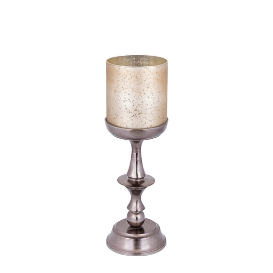 Eliviana Messing Gegoten Aluminium Windlicht Beige Glas M 64x21x21 cm