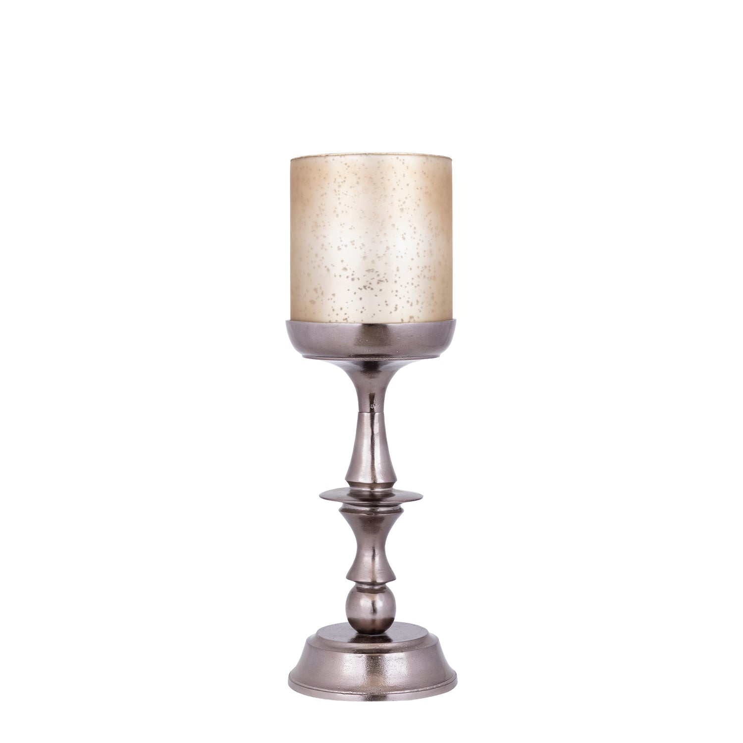 Eliviana Messing Gegoten Aluminium Windlicht Beige Glas M 64x21x21 cm