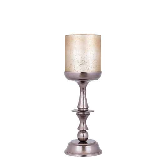 Eliviana Messing Gegoten Aluminium Windlicht Beige Glas M 64x21x21 cm