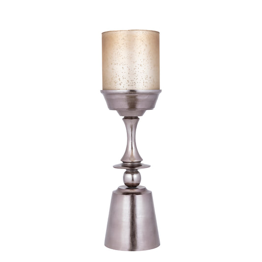 Eliviana Messing Gegoten Aluminium Windlicht Beige Glas L 74x21x21 cm
