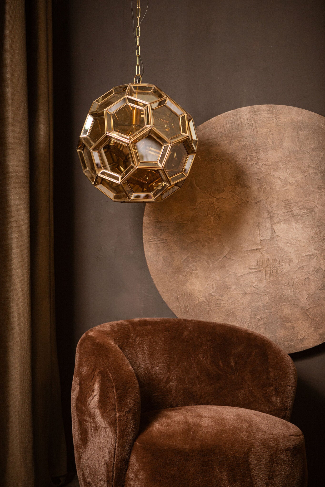 Thyro Hanglamp Antique Brass Glas Amber Bol 50x49x49 cm