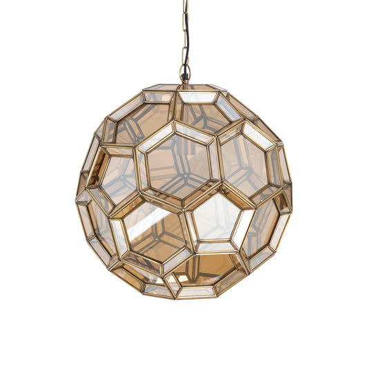 Thyro Hanglamp Antique Brass Glas Amber Bol 50x49x49 cm