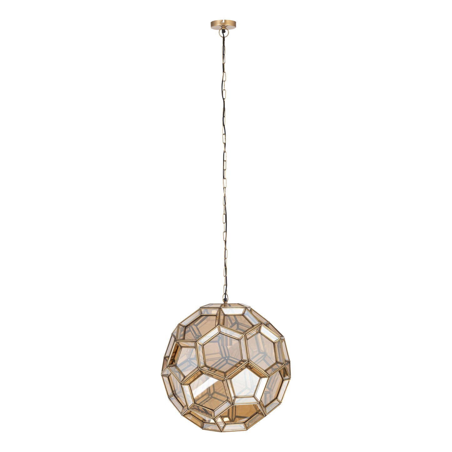 Thyro Hanglamp Antique Brass Glas Amber Bol 50x49x49 cm