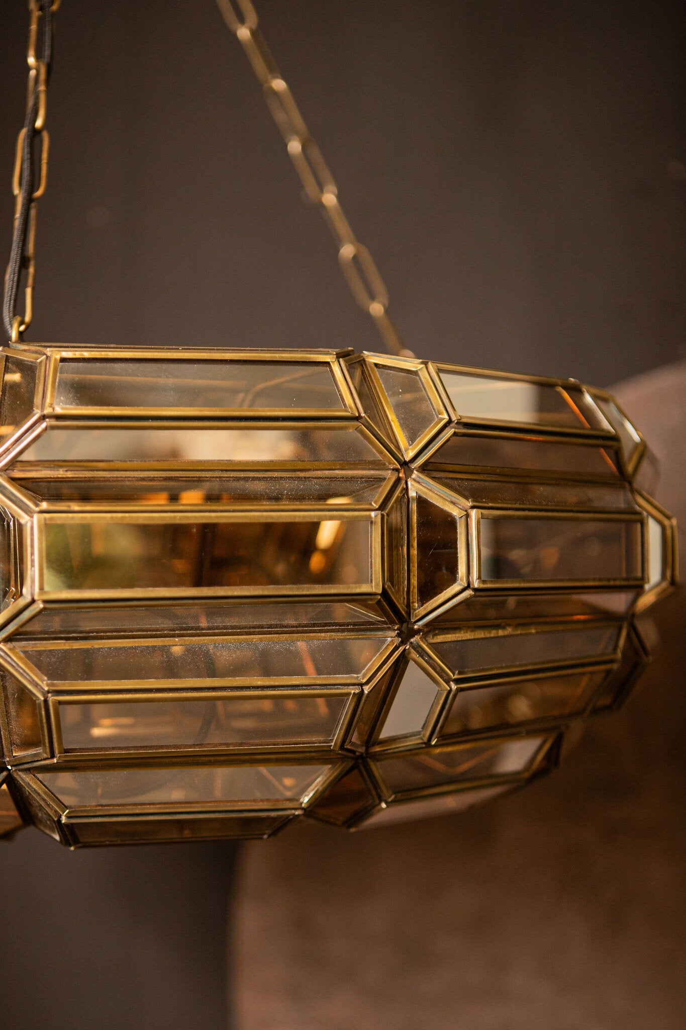 Thyro Antieke Messing Glazen Amber Donutlamp 21x70x70 cm