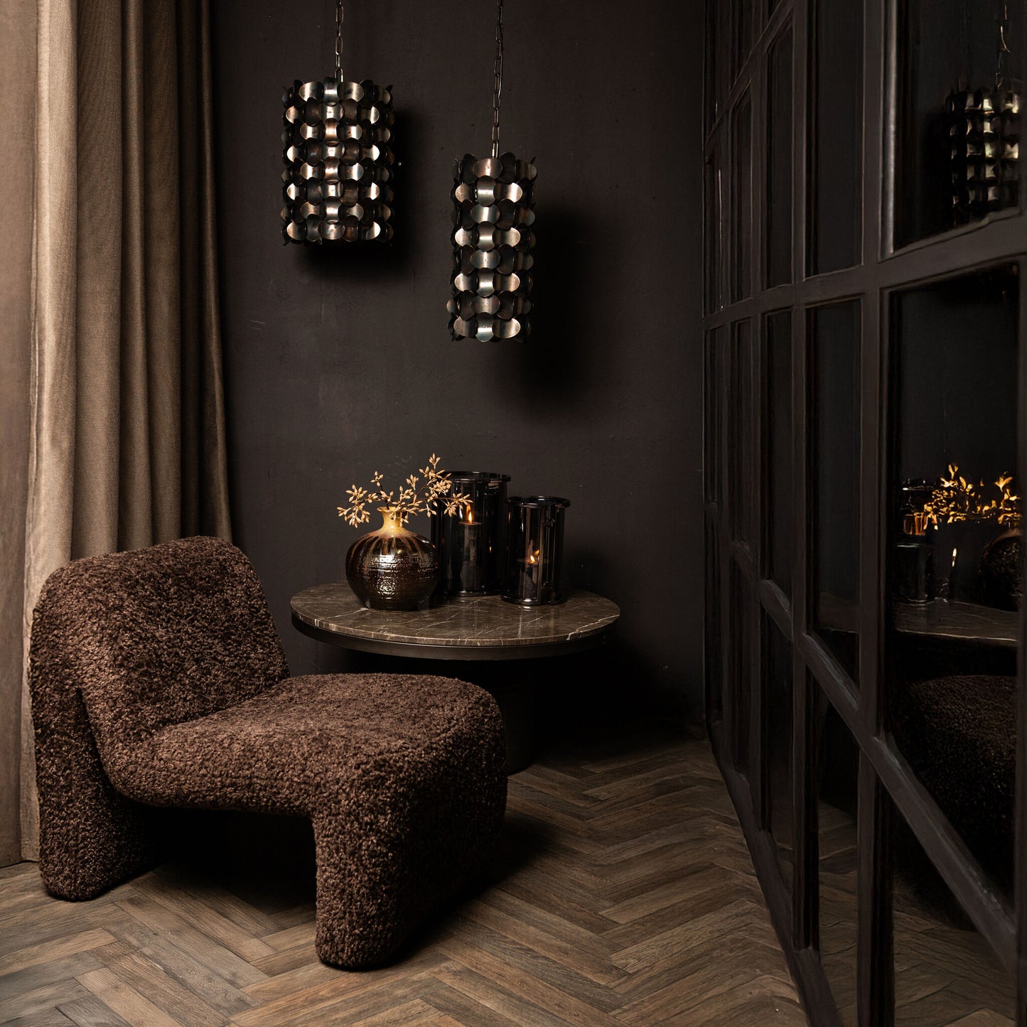 Jaye Black Iron Hanging Lamp Circle Pattern Wide