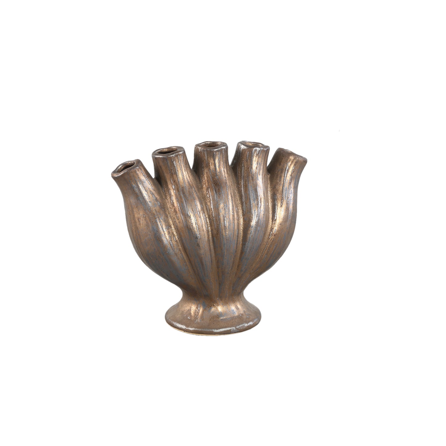Gylian Bronzen Buizen Keramische Vaas S - Set van 4 Stuks - 4 Sets 21x22x12 cm