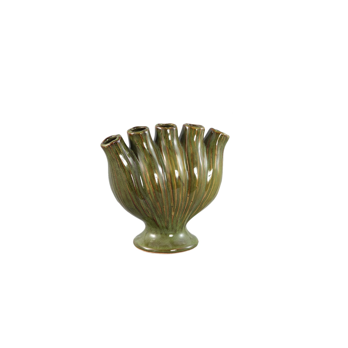 Gylian Groene Buizen Keramische Vaas S - Set van 4 - 4 Sets 21x22x12 cm