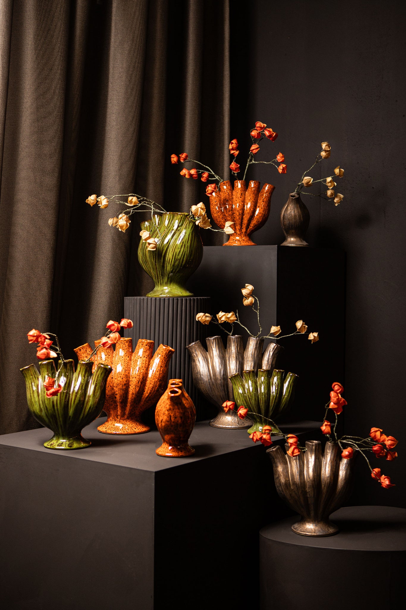 Gylian Green Tubes Shaped Ceramic Vase M