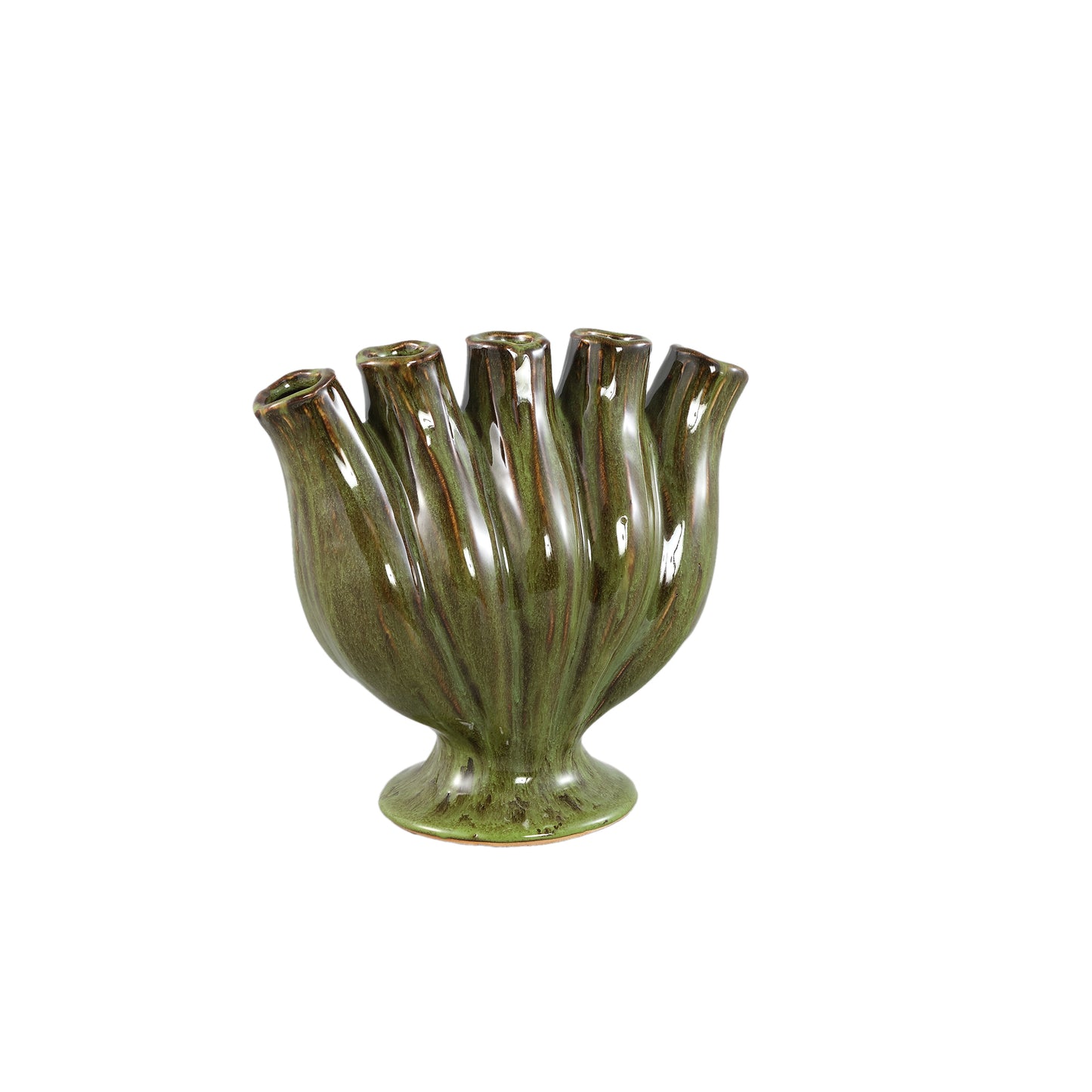 Gylian Groene Buizen Gevormd Keramische Vaas Set van 2 - 2 Sets 26x28x13.5 cm