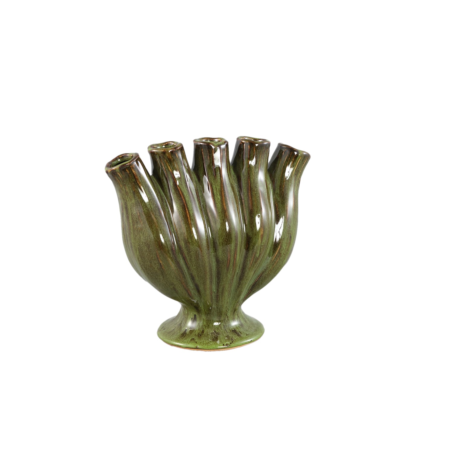 Gylian Groene Buizen Gevormd Keramische Vaas Set van 2 - 2 Sets 26x28x13.5 cm