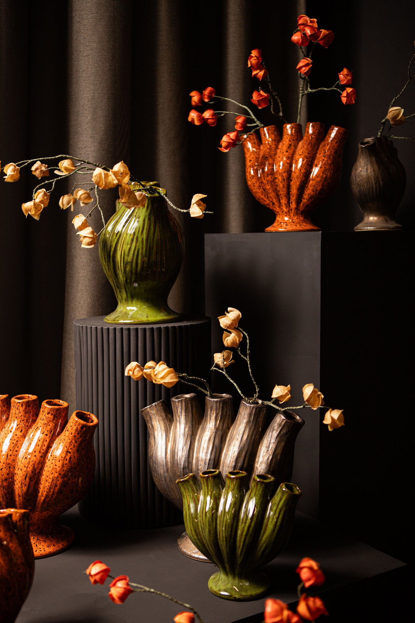 Gylian Green Tubes Shaped Ceramic Vase L
