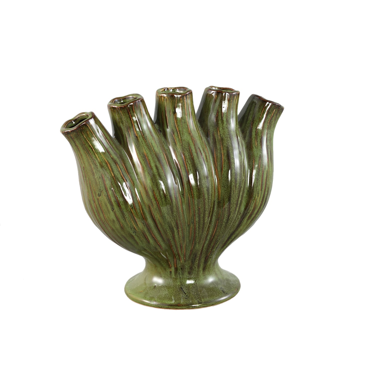 Gylian Groene Buizen Keramische Vaas Set van 2 Stuks L - 2 Sets 30x33x17.5 cm