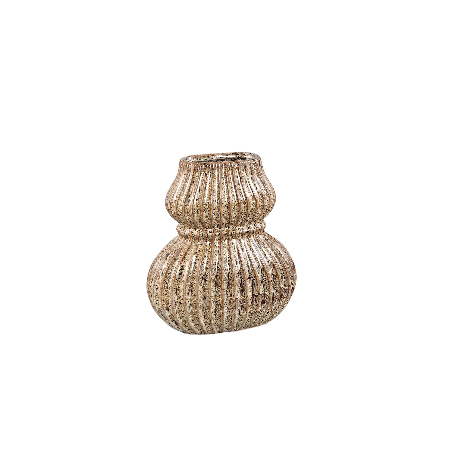 Halta Bruine Ovale Keramische Bolle Vaas Geribbd Set van 4 - 4 Sets 28x25x15 cm