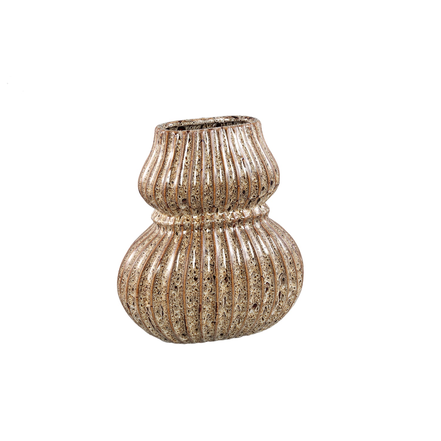 Halta Bruine Keramische Vaas Ovaal Geribbed M - Set van 2 - 2 Sets 35x30x19 cm