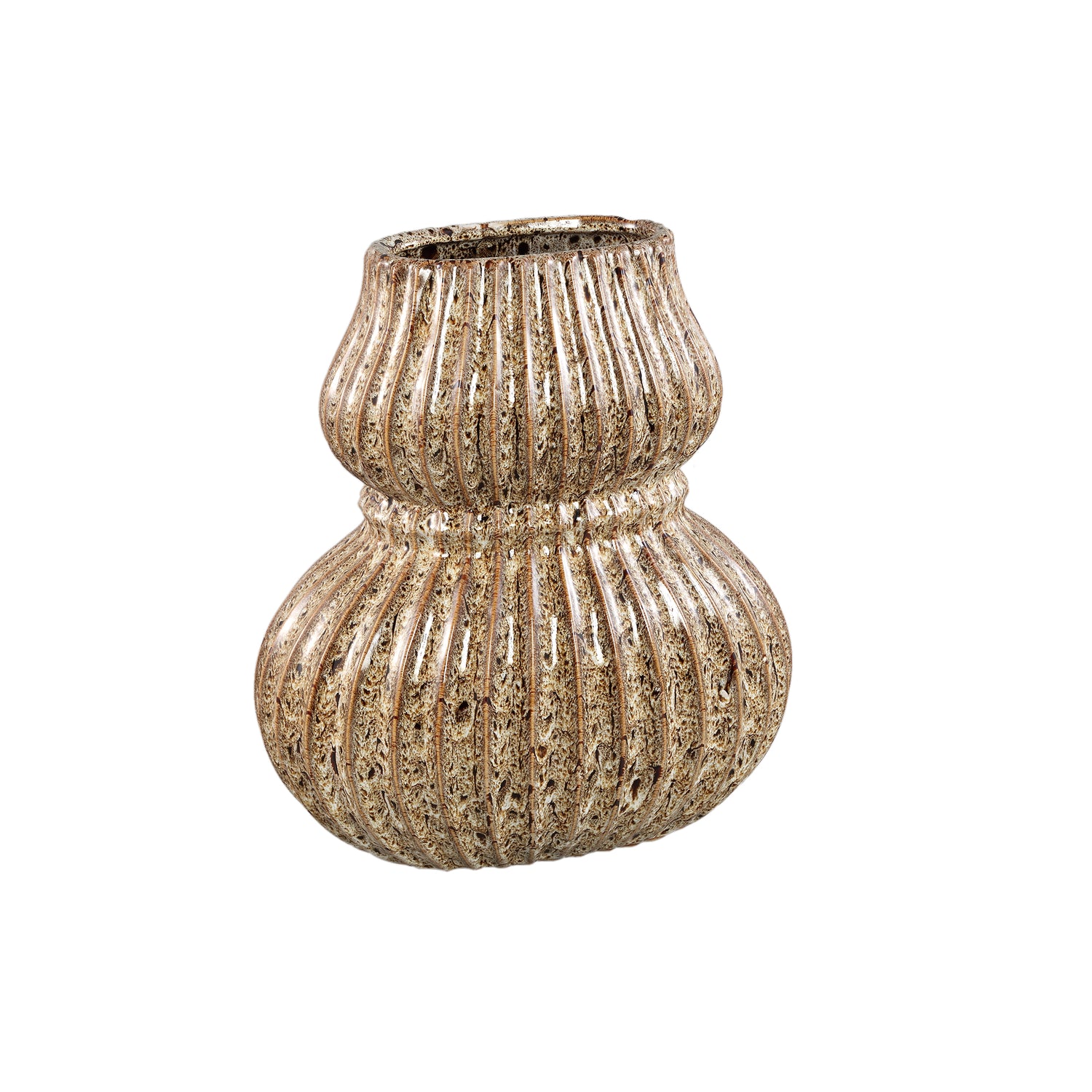 Halta Bruine Keramische Vaas Ovaal Geribd L 40x36x23 cm