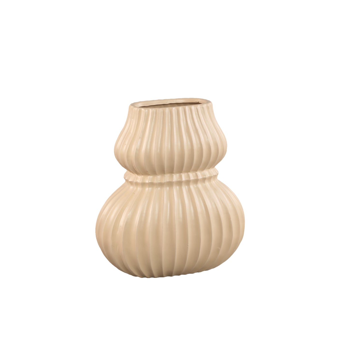 Halta Crème Ovale Keramische Bulby Vaas Geribfeld M Set van 2 - 2 Sets 35x30x19 cm