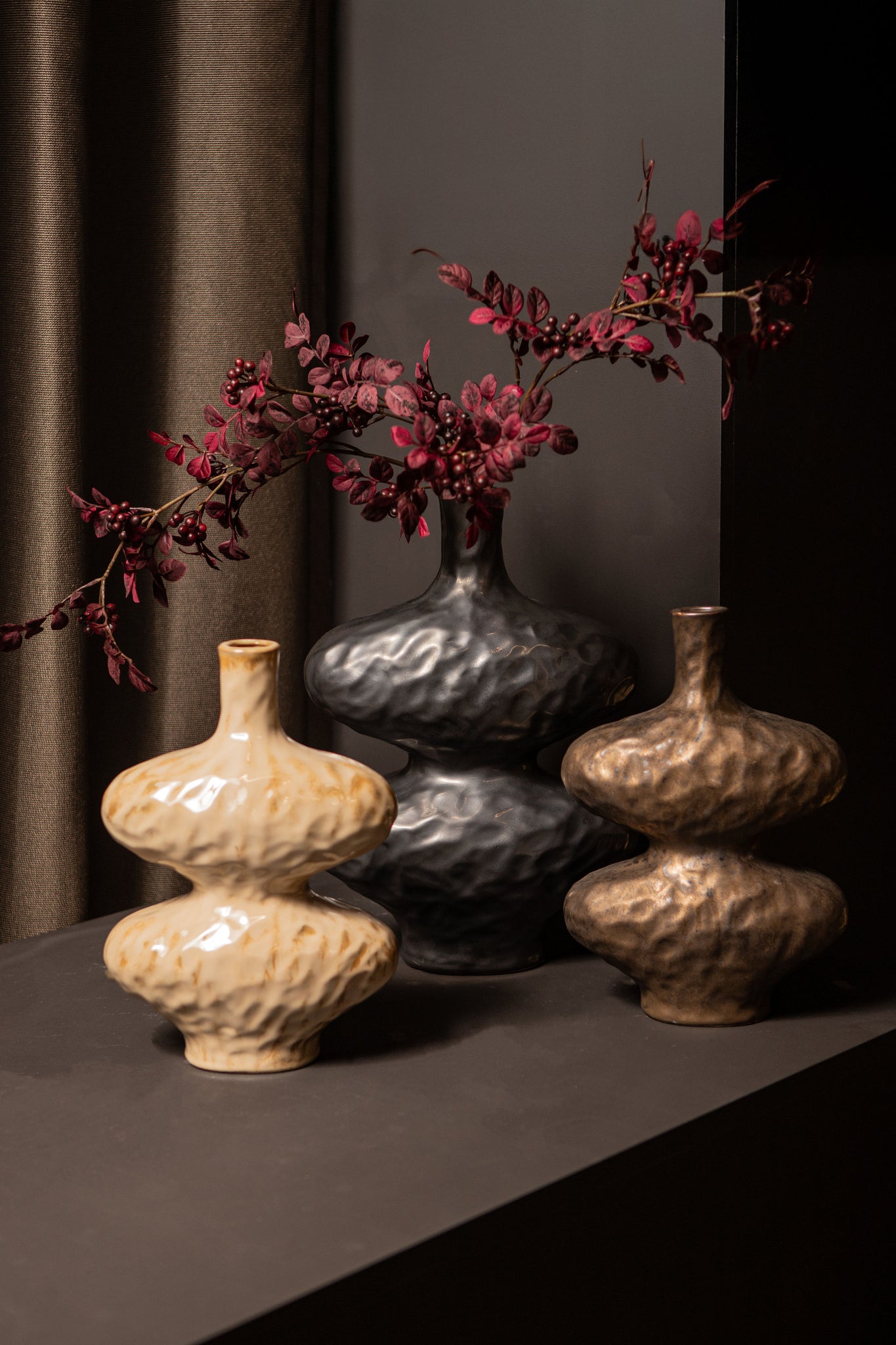 Chelsean Bronze Oval Bulby Shaped Ceramic Vase L