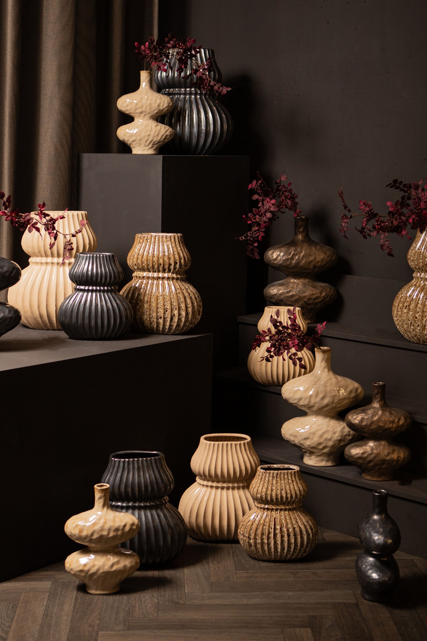 Chelsean Bronze Oval Bulby Shaped Ceramic Vase L