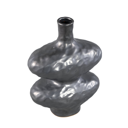 Chelsean Zwarte Ovale Bolle Keramische Vaas L - Set van 2 - 2 Sets 40x28x16 cm