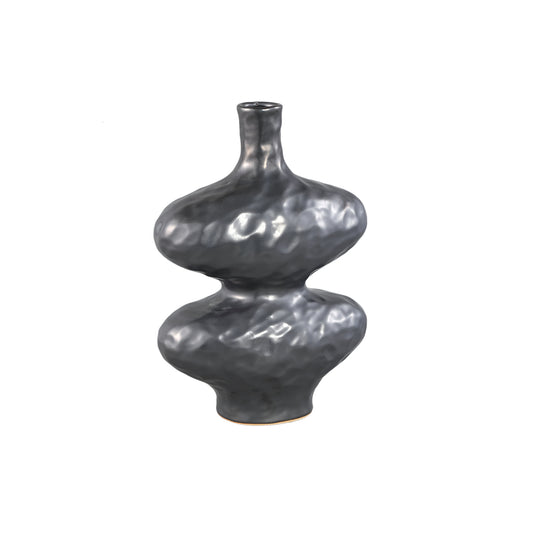 Chelsean Zwarte Ovale Bolle Keramische Vaas L - Set van 2 - 2 Sets 40x28x16 cm
