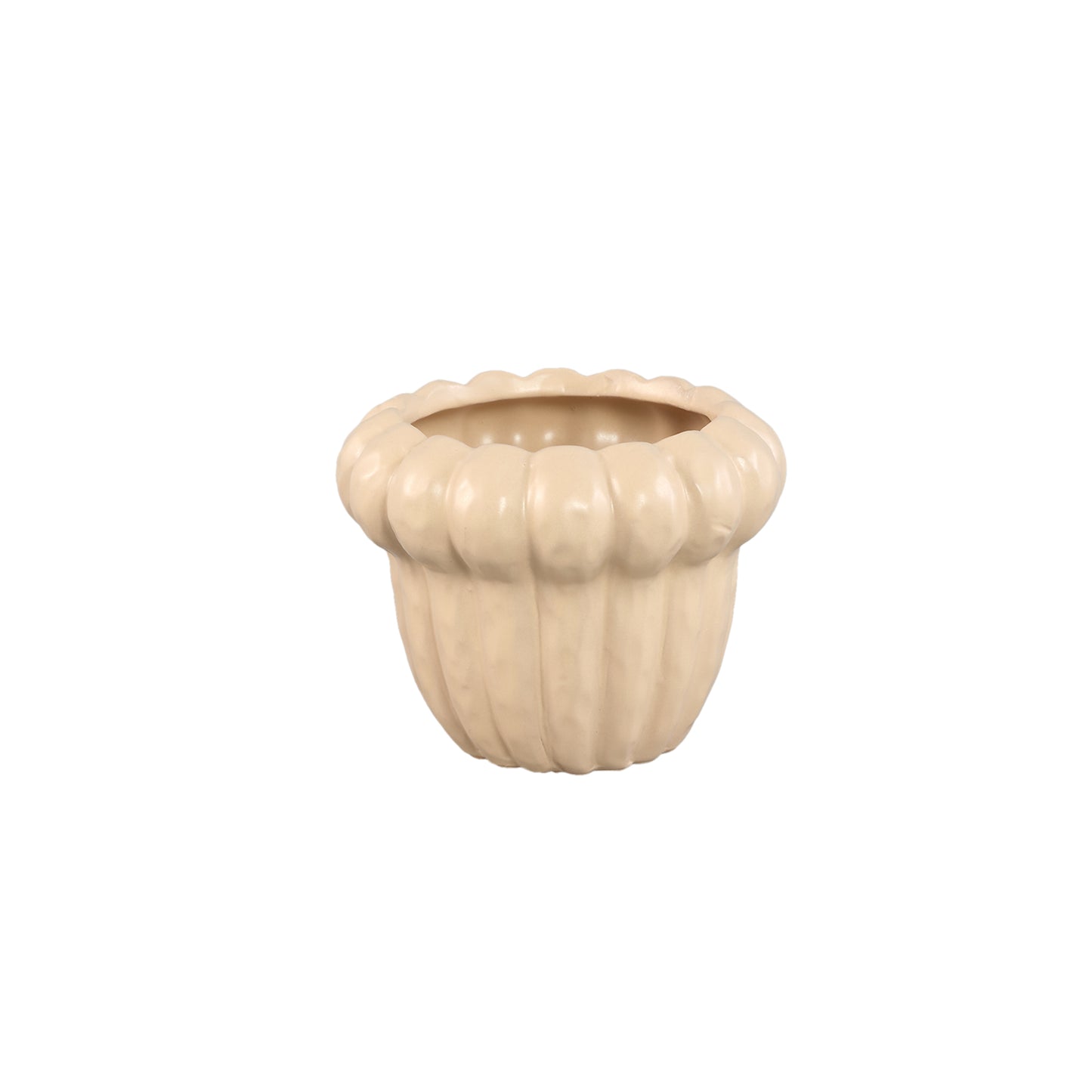 Samaran Crème Ronde Keramische Pot Geribbeld Laag XXS Set van 12 Stuks - 12 Sets 9.5x12x12 cm