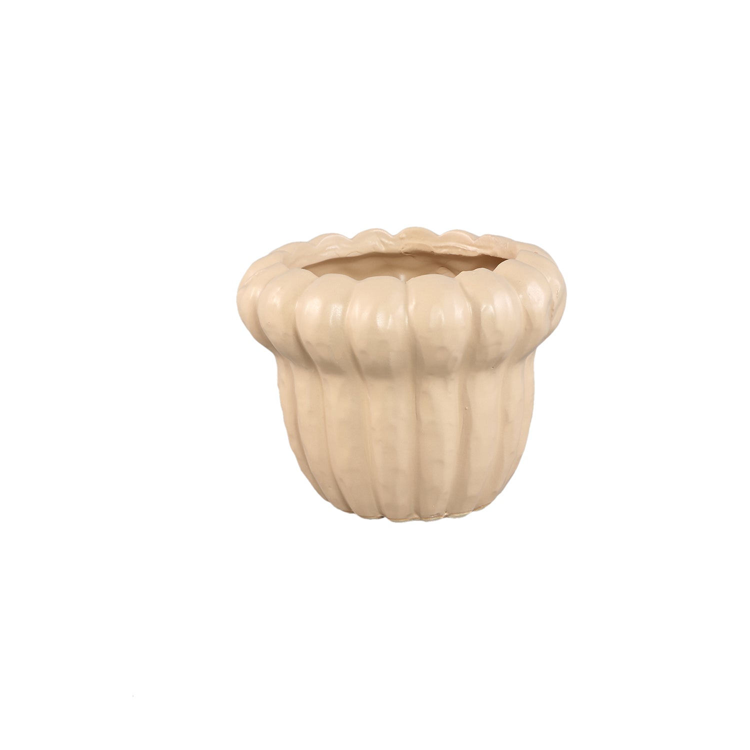 Samaran Crème Ronde Keramische Pot Geribfeld Laag Set Van 12 Stuks - 12 Sets 12x15x15 cm