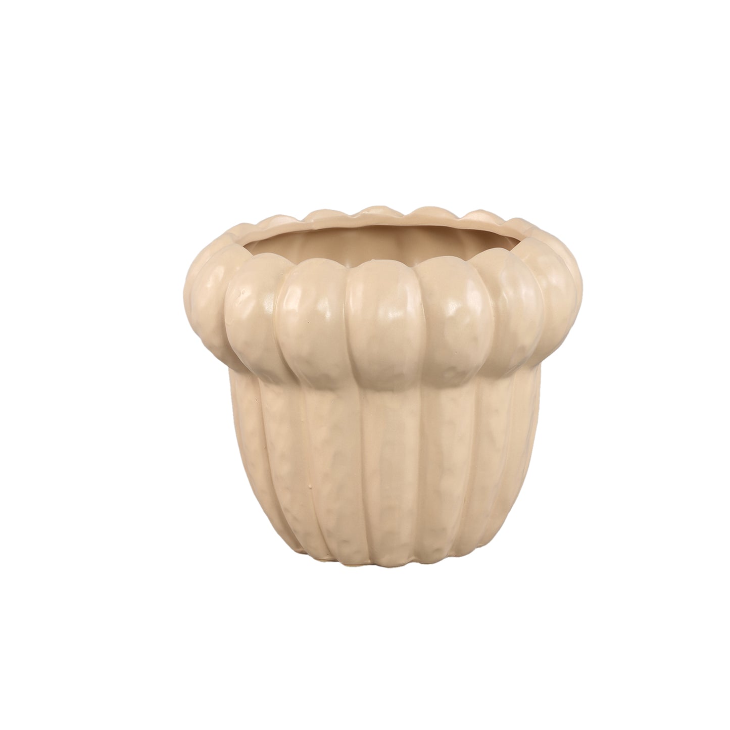 Samaran Crème Ronde Keramische Pot Geribd Laag M – Set van 8 - 8 Sets 15.5x19.5x19.5 cm