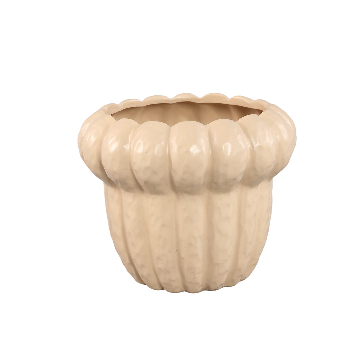 Samaran Crème Keramische Pot Geribd Laag Set van 4 Stuks - 4 Sets 17.5x22x22 cm