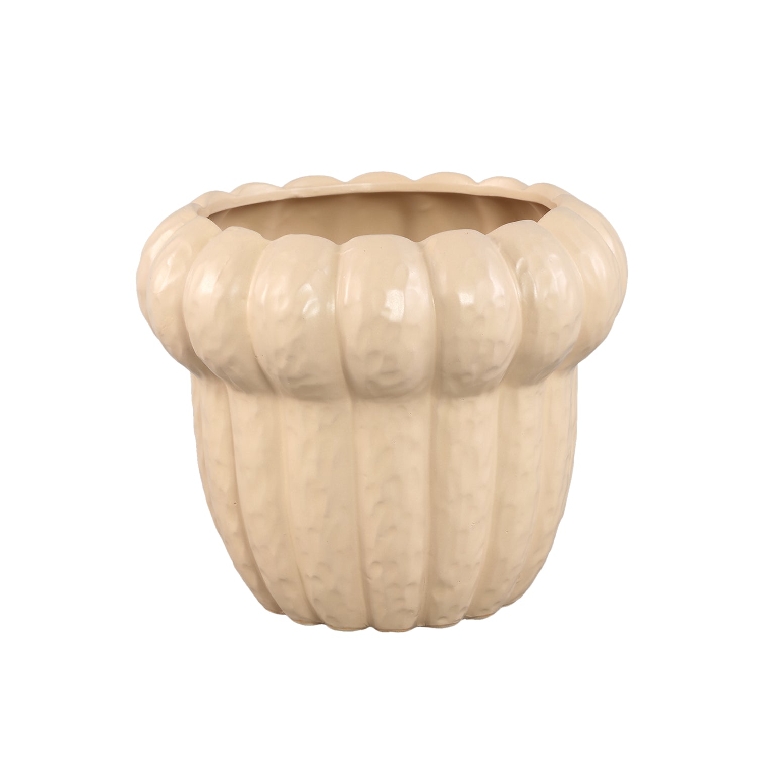 Samaran Crème Ronde Keramische Pot Geribd Laag XL Set van 2 Stuks - 2 Sets 21x25.5x25.5 cm