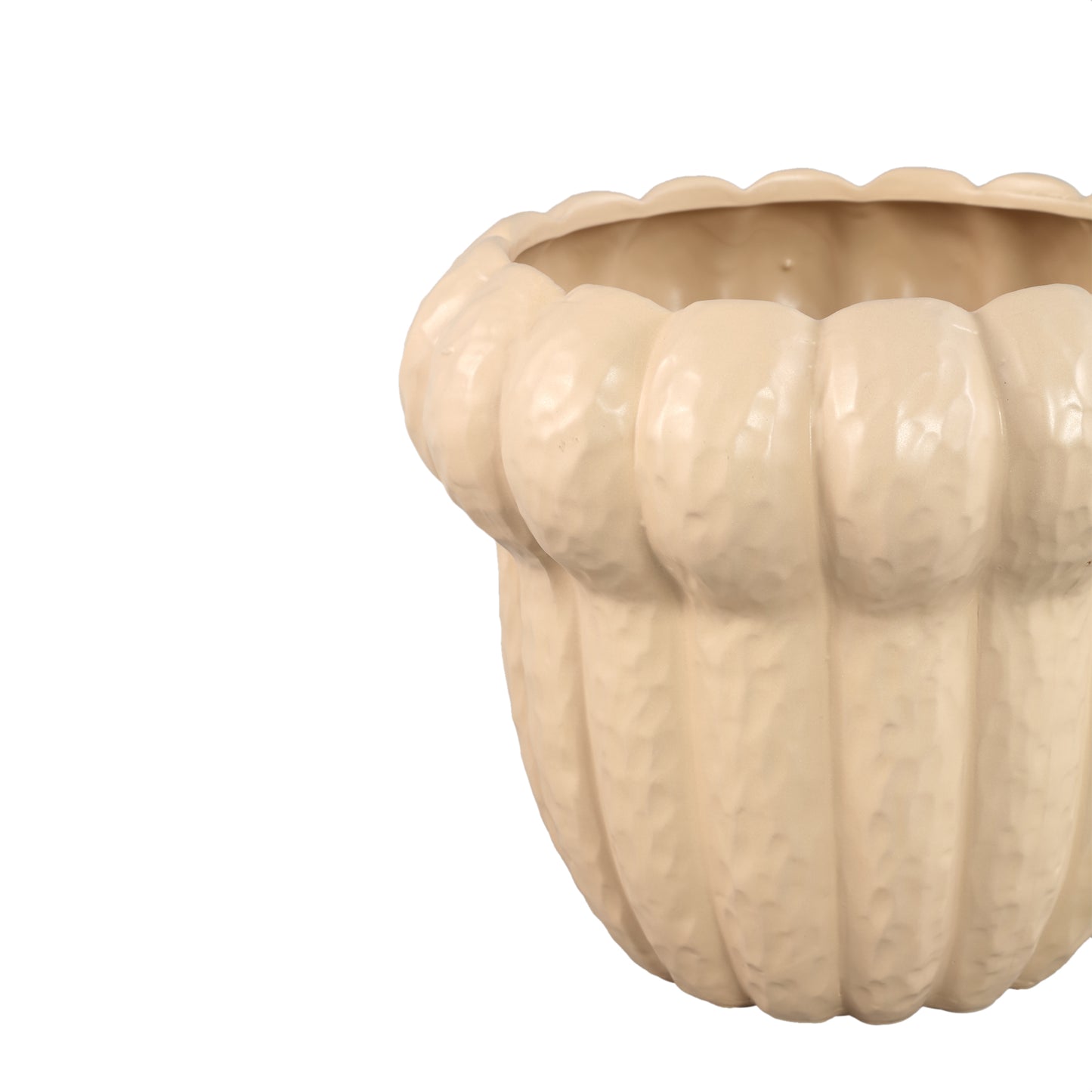 Samaran Cream Round Ceramic Pot Ribbed Low XXL