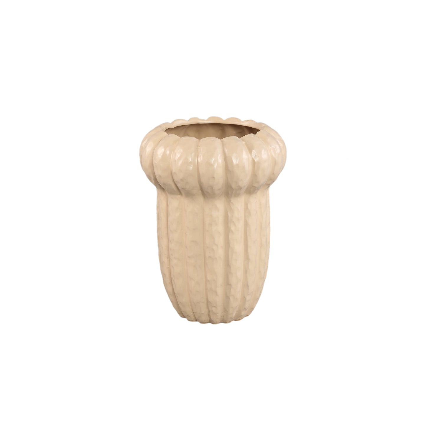 Samaran Crème Ronde Keramische Vaas Geribfeld Set van 4 Stuks - 4 Sets 26x20x20 cm