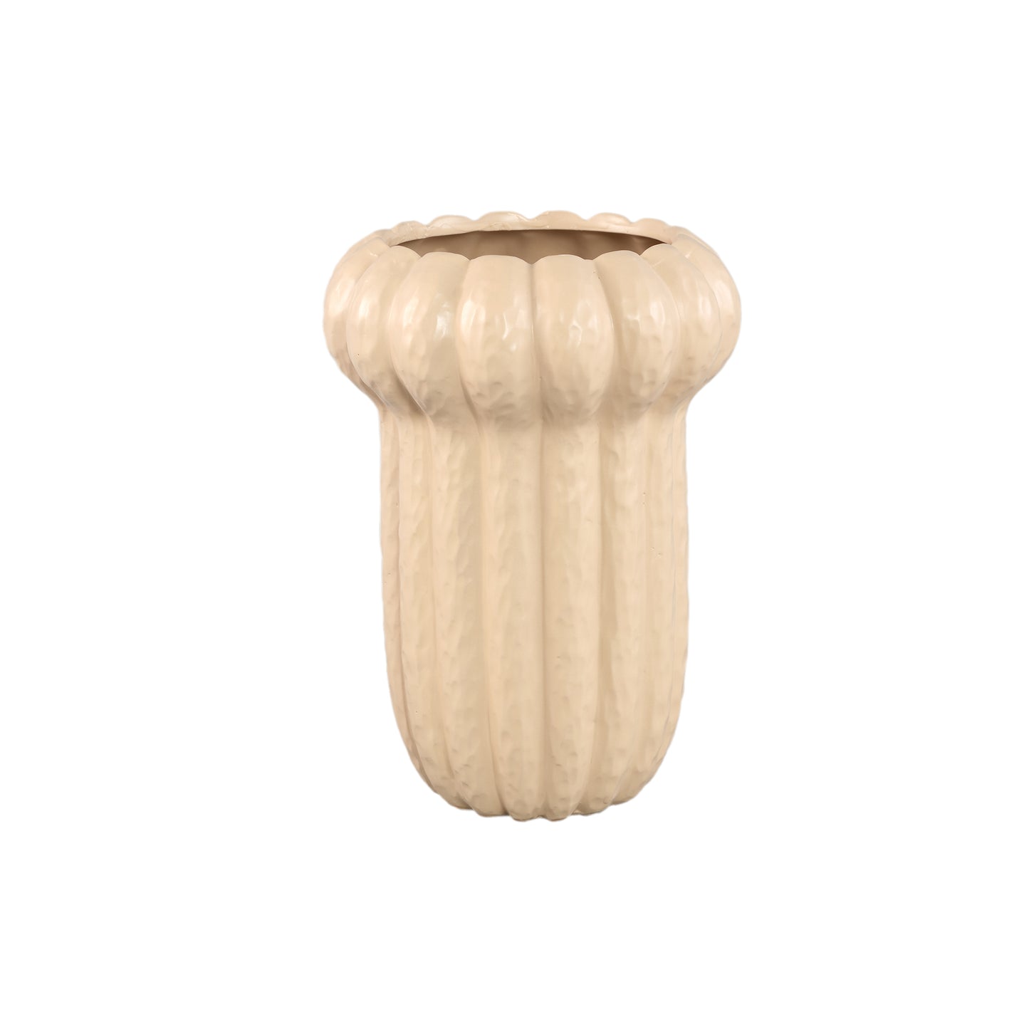 Samaran Crème Ronde Keramische Vaas Geribbd Hoog Set van 2 - 2 Sets 33x23x23 cm