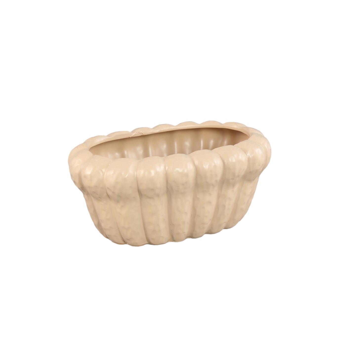 Samaran Crème Ovale Keramische Pot Geribbd Set van 4 - 4 Sets 12.5x26x16 cm