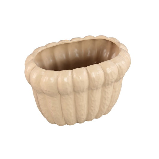Samaran Crème Ovale Keramische Pot Geribd L - Set van 4 - 4 Sets 20x29x19 cm