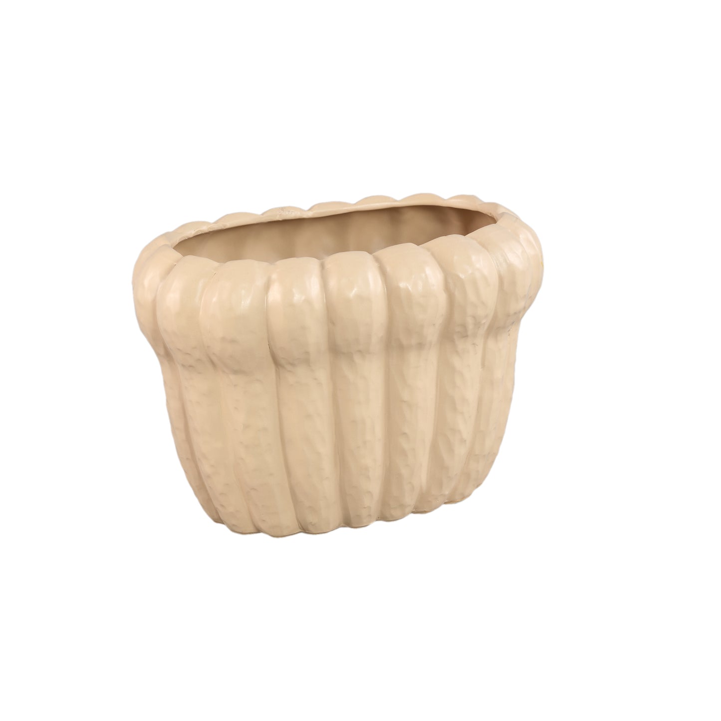 Samaran Crème Ovale Keramische Pot Geribd L - Set van 4 - 4 Sets 20x29x19 cm