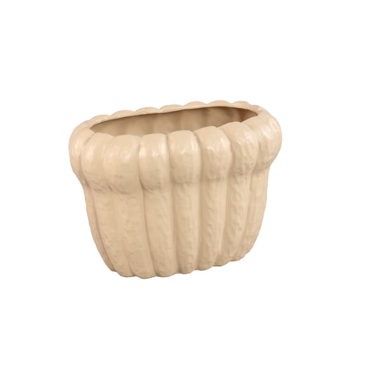 Samaran Crème Ovale Keramische Pot Geribd L - Set van 4 - 4 Sets 20x29x19 cm