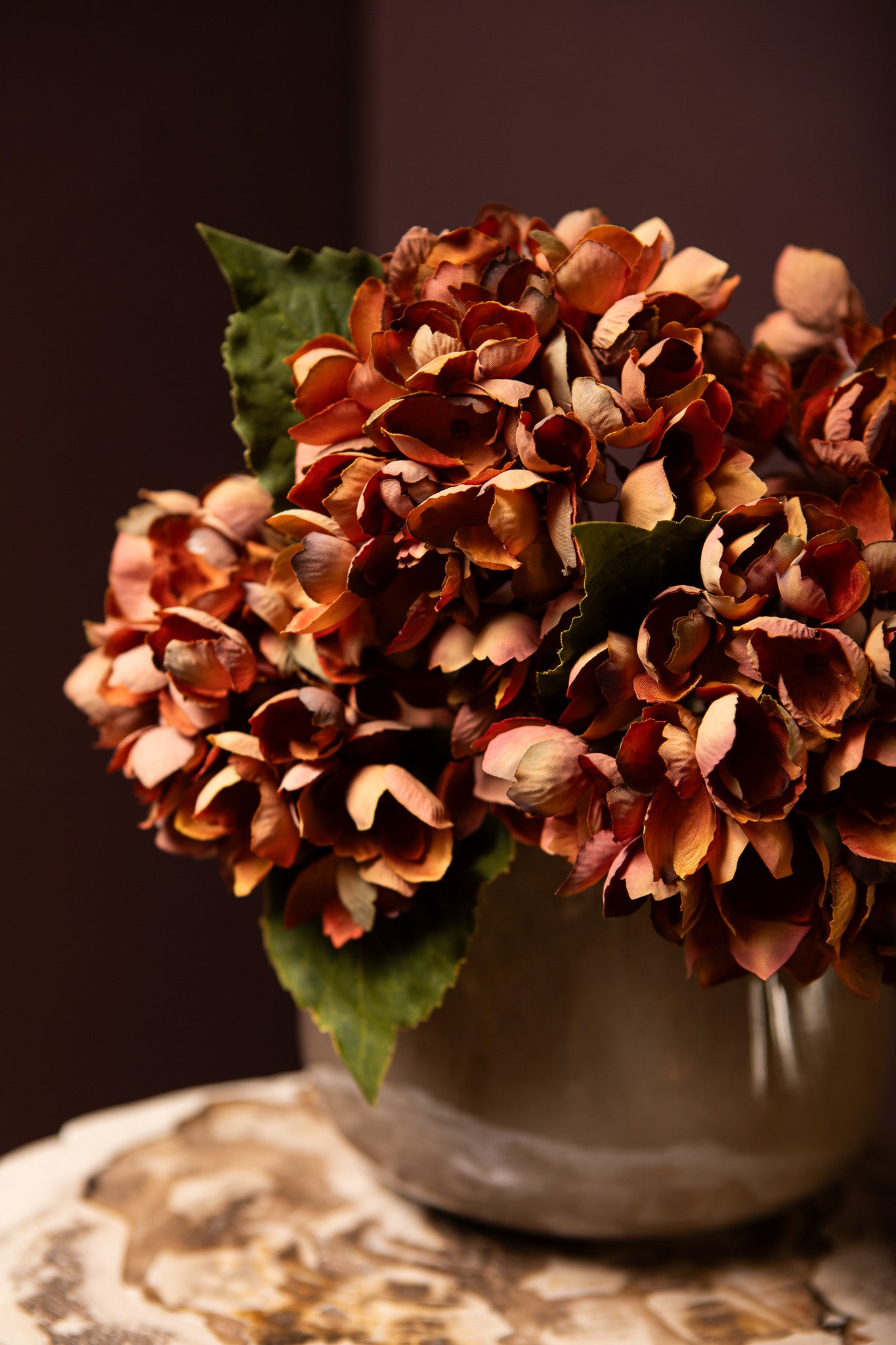 Hydrangea Flower Roestbruine Hortensia Tak Klein - Set van 12 33x12x15 cm