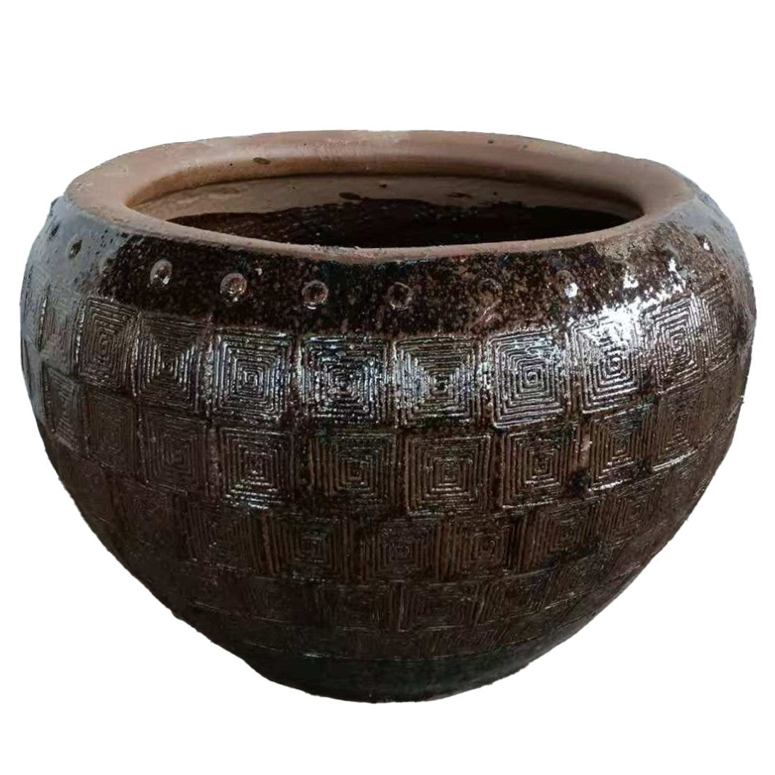 Lisie Natuurlijke Blauwe Keramische Pot Piramide Patroon Laag 39x59x59 cm