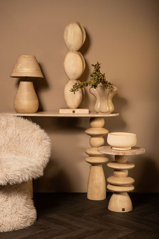 Callain Natural Mango Wood Side Table Marble Oval