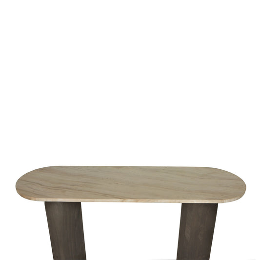 Liora Brown Mango Wood Side Table Marble Top Oval