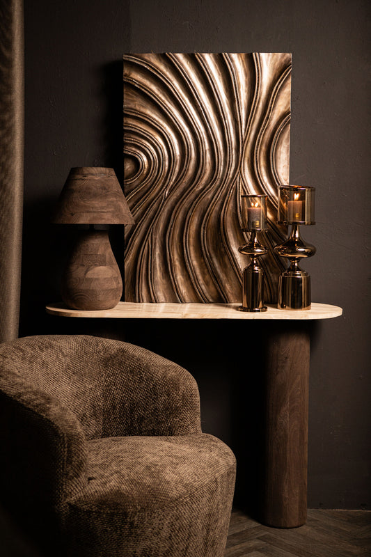 Peake Brown Mango Wood Round Table Lamp Low