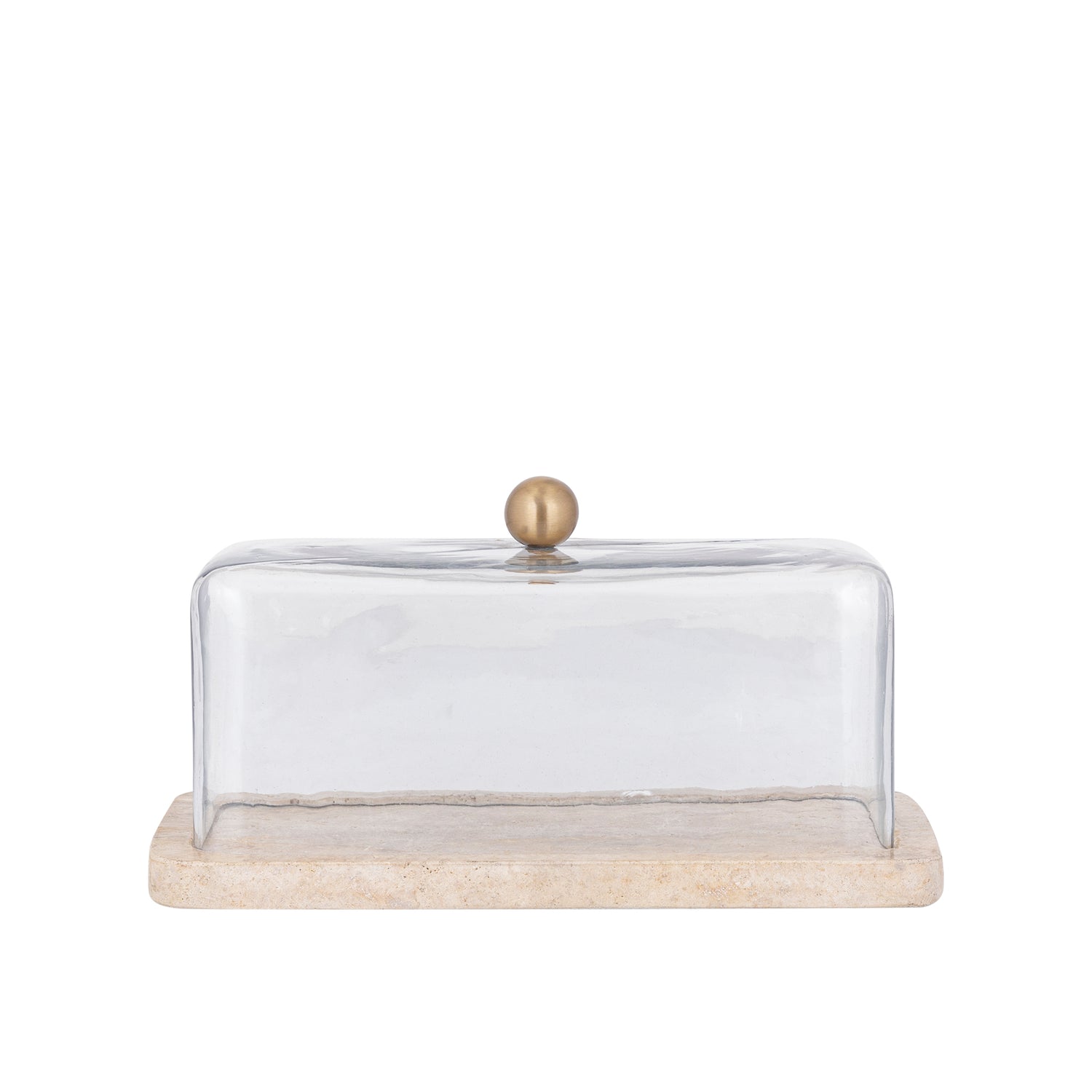 Lyron Natuurlijke Travertijn Rechthoekige Glazen Stolp 15x29x14 cm