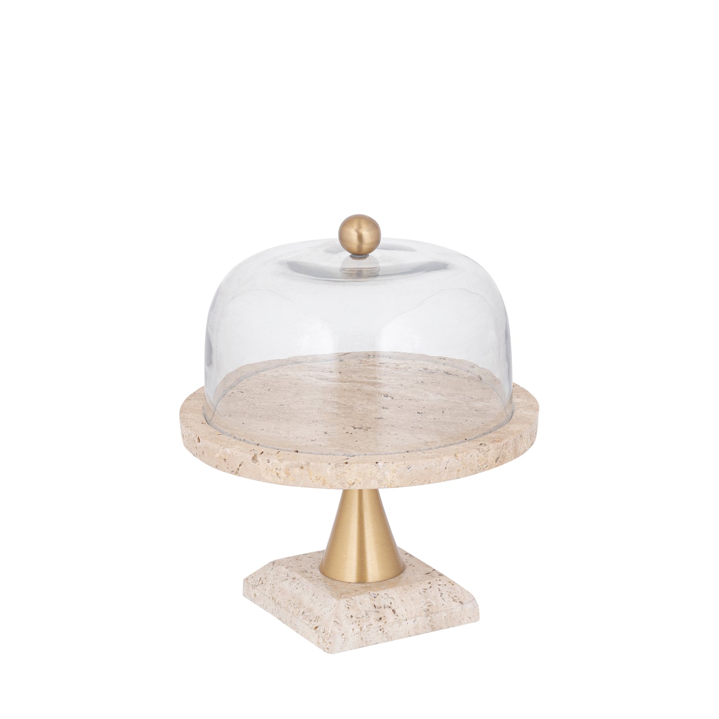 Lyron Natuurlijke Travertijn Rond Glazen Klok S 27x23x23 cm