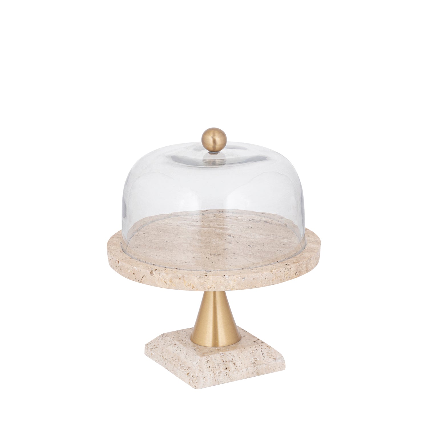 Lyron Natuurlijke Travertijn Rond Glazen Klok S 27x23x23 cm