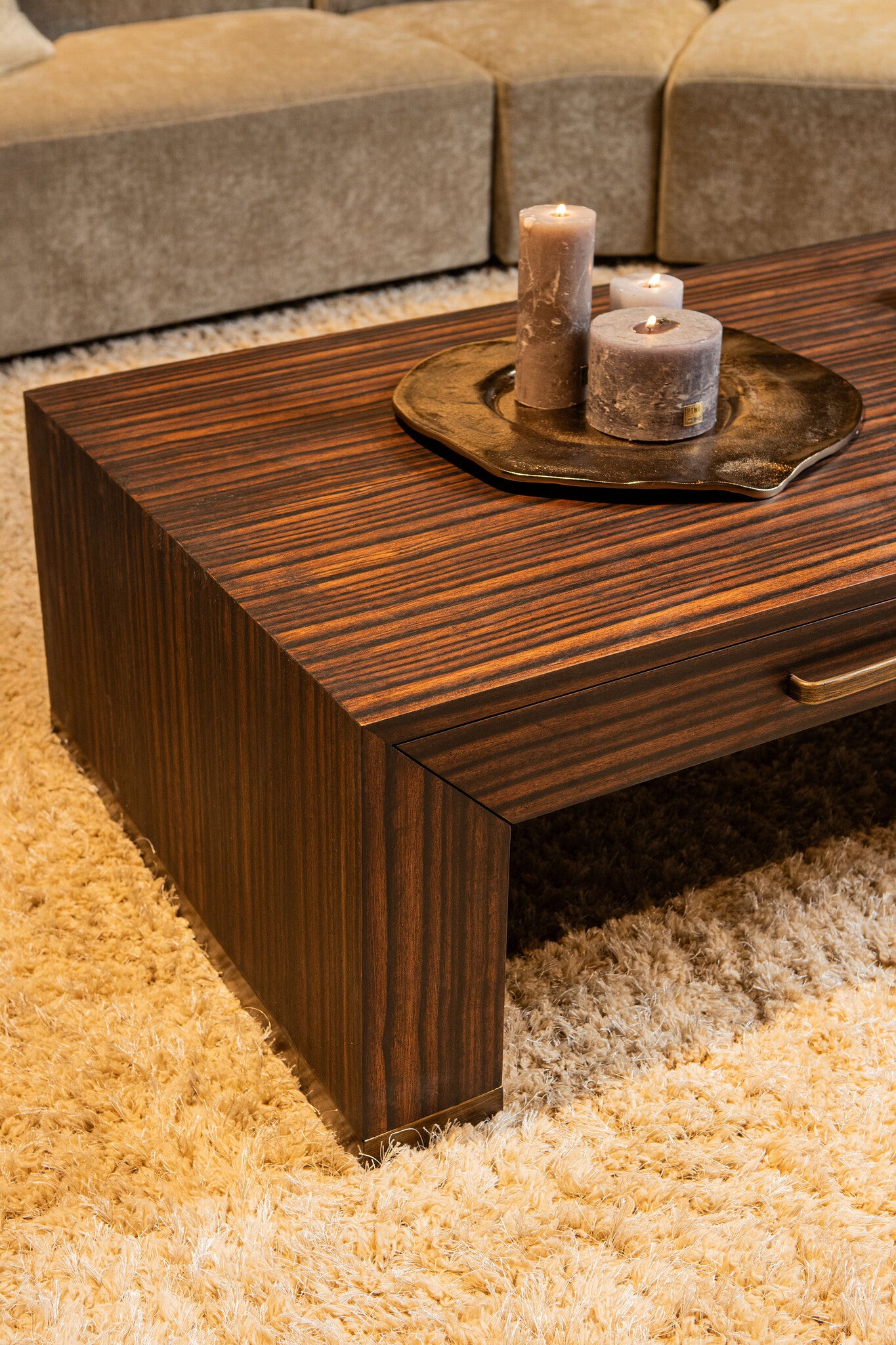 Tiess Bruine Houten Fineer Koffietafel Met 2 Laden 40x165x80 cm