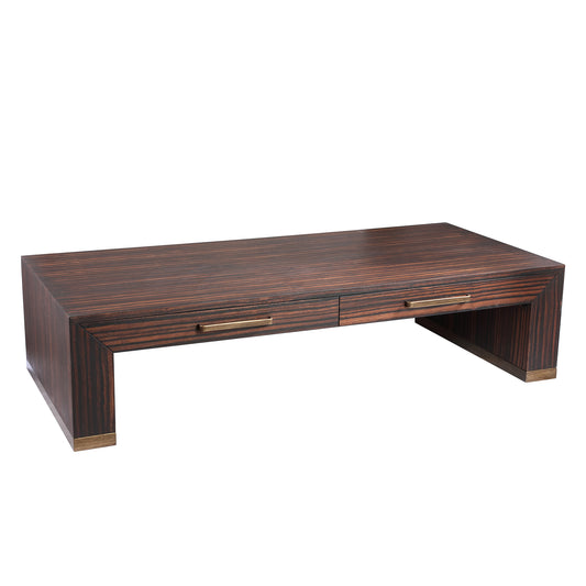 Tiess Bruine Houten Fineer Koffietafel Met 2 Laden 40x165x80 cm