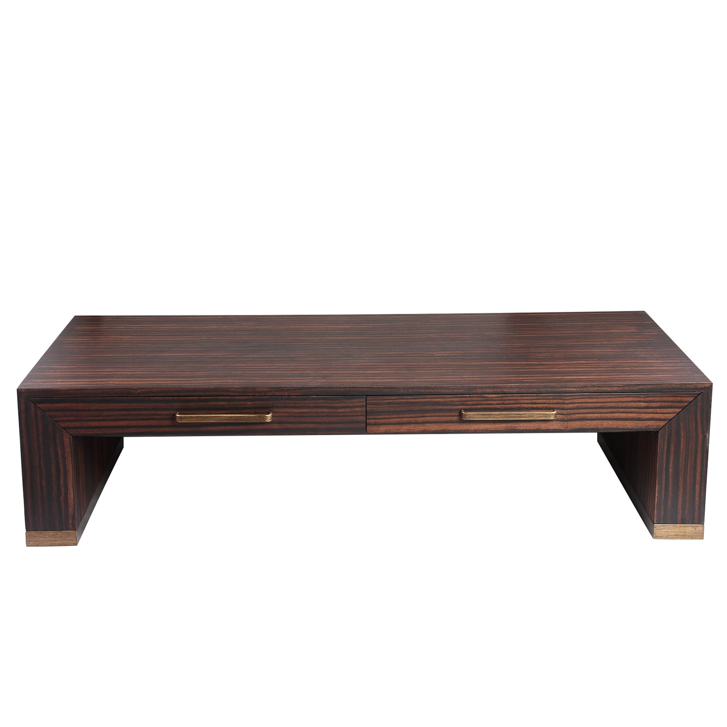 Tiess Bruine Houten Fineer Koffietafel Met 2 Laden 40x165x80 cm