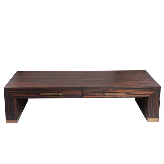 Tiess Bruine Houten Fineer Koffietafel Met 2 Laden 40x165x80 cm